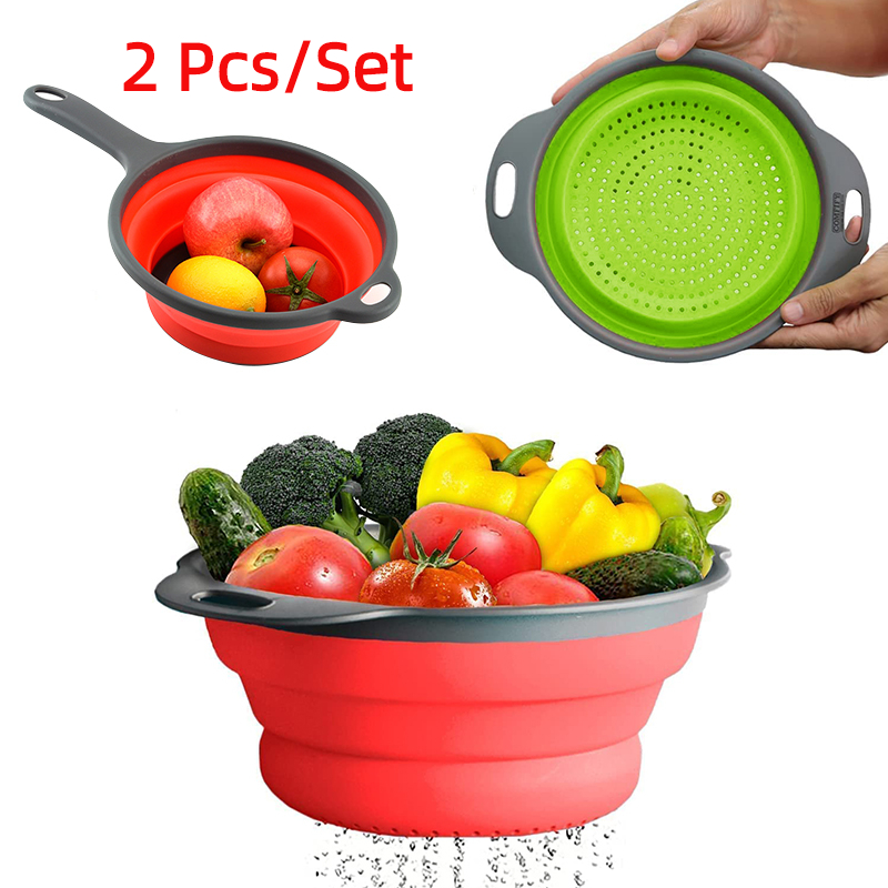 Silicone Steamer Basket - 2 Pcs/Set Foldable Silicone Colander Fruit